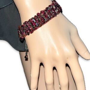 90s VTG “Nature” Real Garnet Bracelet & Huggie Hoop Earrings